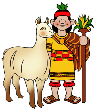 Cartoon Inca man with his llama.