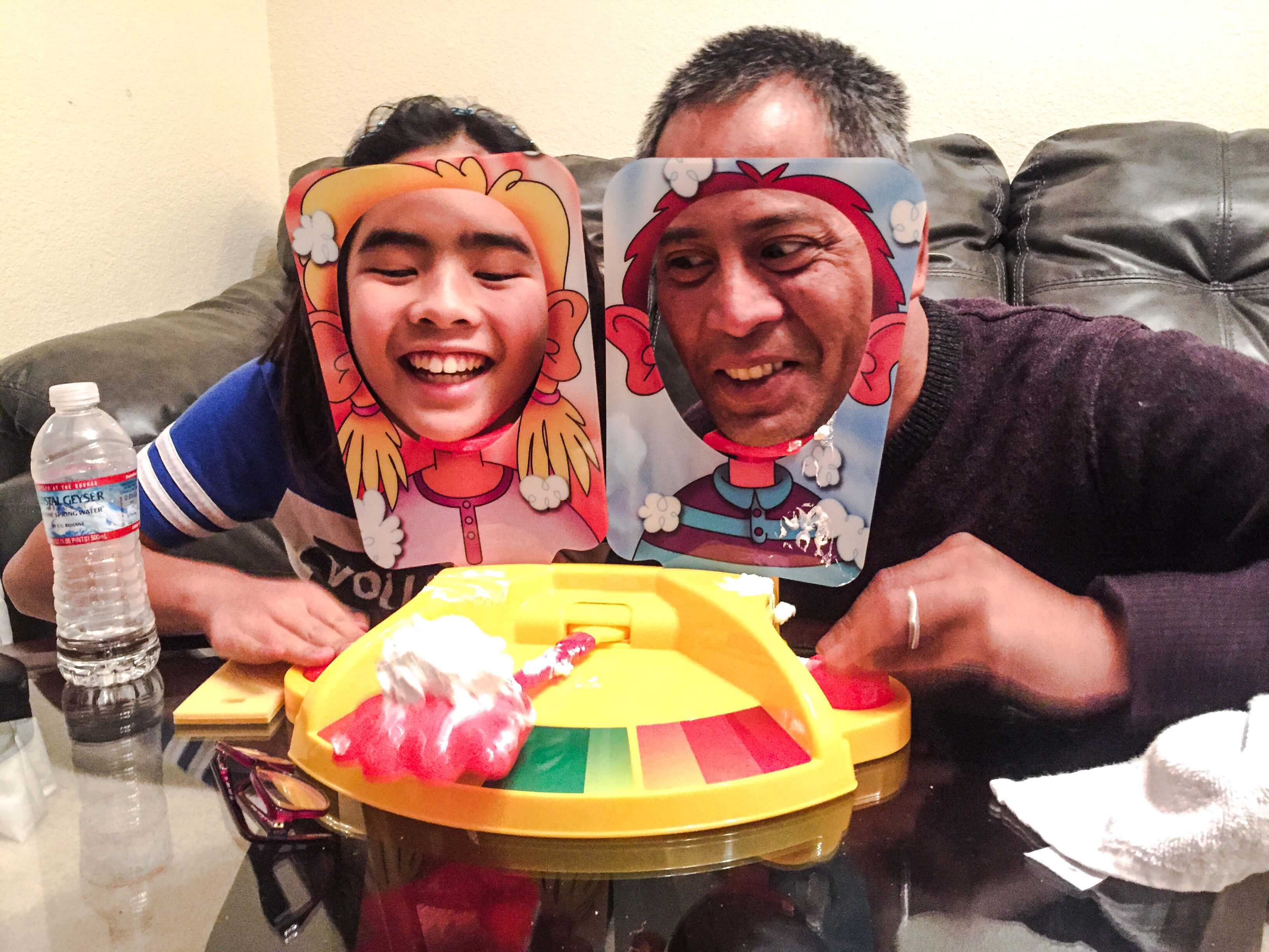 Featured user Alex playing pie face showdown with his niece Calista